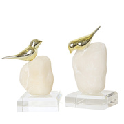 轻奢白色树脂石头金色金属鸟，水晶底座造型摆设，家居软装饰品摆件f