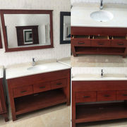 浴室柜组合简约落地式双人，洗脸盆柜大理石台面，卫生间整体90cm