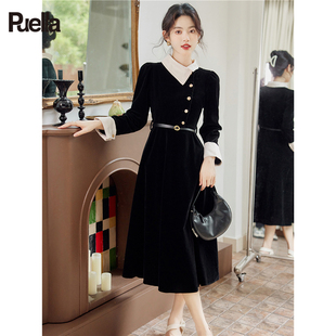 拉夏贝尔puella法式赫本风，丝绒连衣裙气质名媛礼服，高端轻奢小黑裙