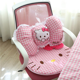 卡通kitty猫咪粉色公主风少女，心麻布坐垫靠枕，腰枕电脑椅椅汽车椅