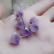 创意石头天然原石梦幻紫水晶耳钉不规则浅紫水晶原石耳钉韩国