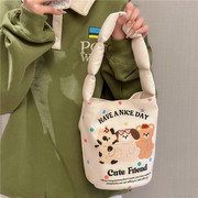 可爱插画帆布包包女卡通，涂鸦手拎水桶包ins韩版腋下包百搭手提包