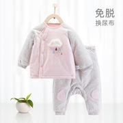 婴儿睡衣冬季棉袄珊瑚绒，加厚宝宝衣服棉服棉衣，冬天套装法兰绒冬装