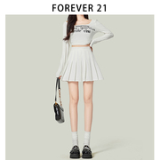 forever21流行清纯白色，百褶短裙女裙显瘦高腰气质，防走光浅色裙子