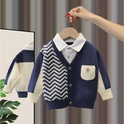 男童假两件毛衣不起球儿童羊绒开衫，男宝2023婴儿宝宝针织外套