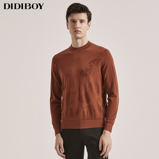 惠*didiboy100%纯羊毛衫，秋冬季男士圆领，提花内搭驼色针织衫男