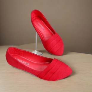 结婚鞋子女平底红色软底，2023年新娘鞋，秀禾鞋中式婚鞋秋冬加绒