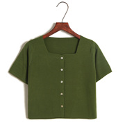 绿色短袖针织衫秋装法式外搭小开衫女夏季短款上衣外套薄款