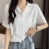 白色雪纺衬衫女短袖夏装，韩系大码胖mm200斤设计感小众职业衬衣