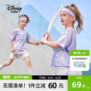 迪士尼女童速干衣运动套装2024夏季儿童夏装短袖套装两件套女