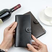 长款男士商务西装钱包多卡位金属夹边二折搭扣男士钱包wallet