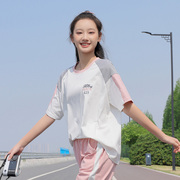 中学生少女夏装上衣纯棉套头初中生高中生短袖学院风运动圆领T恤