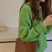 韩系果绿色开衫毛衣上衣外穿2023秋冬减龄宽松慵懒针织外套女
