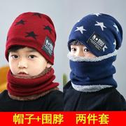 。儿童帽子秋冬男童女童保暖护耳宝宝帽子围巾两件套装冬季毛线帽