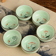 潮瓷馆陶瓷功夫茶杯青瓷，家用茶具套装手绘品茗杯，茶碗鲤鱼小茶杯