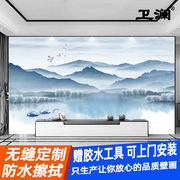 新中式山水画墙纸电视背景墙壁纸，简约现代客厅墙布，3d沙发定制壁画