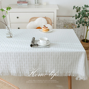 ins风纯色长方形桌布日式白色蕾丝茶几布高级感圆书桌布梳妆台布