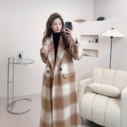 格子双面绒羊毛大衣女2023秋冬韩版高端氛围感中长款毛呢外套