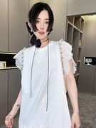 RR fashion 连衣裙女2024夏季重工珍珠纯色蕾丝边无袖背心裙