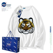 NASA联名男童长袖T恤纯棉春秋重工亮片老虎变熊猫中大童休闲上衣