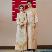 大码中式龙凤褂嫁衣，秀禾服新娘，2023年香槟色礼服金色秀禾婚纱