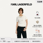 KARL LAGERFELD卡尔拉格斐2024夏logo链条装饰白色纯棉T恤老佛爷