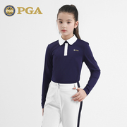 美国PGA儿童高尔夫女童长袖T恤秋冬季柔软暗扣设计时尚运动服上衣