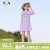 女童紫色纯棉T恤裙2024夏季儿童洋气小猫咪裙子中大童连衣裙