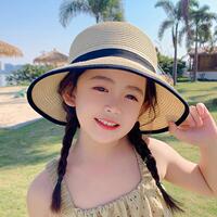 儿童防晒帽子夏季大檐薄女孩草帽亲子宝宝遮阳帽，沙滩帽女童渔夫帽