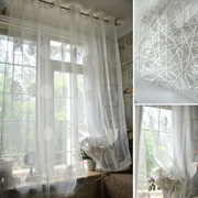 阳台客厅时尚窗帘韩式打孔成品，窗帘白色绒线，绣花窗帘窗纱帘
