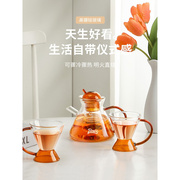 玻璃花茶壶蜡烛加热家用泡茶煮家用水果茶壶，套装小杯子下午茶茶具