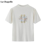 拉夏贝尔/La Chapelle新中式半高领短袖针织衫女春季甜美气质上衣