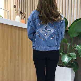 韩版刺绣牛仔短款外套，女2024年春秋常规百搭单排扣卡通长袖上衣潮