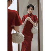 红色旗袍敬酒服新娘结婚改良新中式年轻款出阁宴订婚礼服连衣裙女