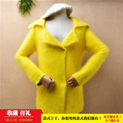 中长款秋冬长毛水貂绒黄色西装，领修身显瘦长袖，开衫外套毛衣女(毛衣女)g41