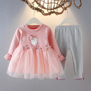 女童春秋装1女宝宝洋气，套装0-4岁婴儿童装，时髦春季衣服公主两件套