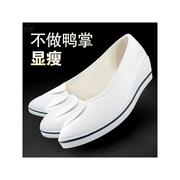 护士鞋白色坡跟美容院工作鞋老北京布鞋舒适防滑牛筋底平底小白鞋