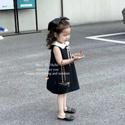 经典小黑裙女童连衣裙夏季韩版洋气无袖娃娃领背心裙公主裙潮