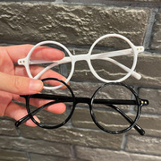 儿童框架眼镜2-8岁无镜片圆形框，黑色复古文艺白色细框框造型眼镜