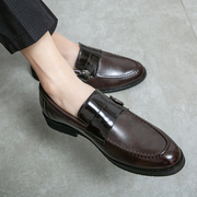 韩版潮流布洛克增高潮鞋尖头一脚蹬男士皮鞋英伦低帮发型师男鞋子