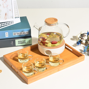 欧式田园水果茶玻璃下午茶，茶具陶瓷蜡烛，加热底座煮花茶壶茶杯套装