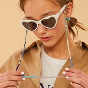 蓝色彩珠眼镜链条欧美ins风防丢挂脖超细口罩绳复古DIY配件高颜值