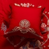 结婚庆大红色纯棉抱枕靠垫套60x60全棉刺绣，靠枕套50x50喜字一对方