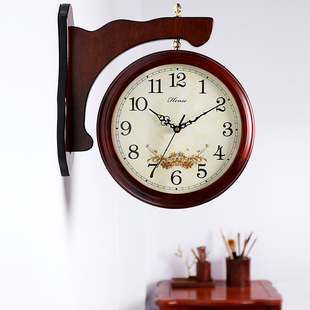汉时钟表欧式双面挂钟静音客厅创意，钟两面(钟，两面)田园现代圆形挂表hds17