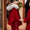羊范新中式国风敬酒服新娘结婚便装红色斗篷双面羊毛大衣毛呢外套