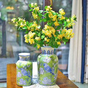 青花陶瓷花瓶摆件新中式客厅酒柜玄关电视柜餐桌复古干花插花器