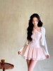 下蛋喵2023春夏甜美设计感粉色玫瑰花吊带短款连体裤芭蕾裙