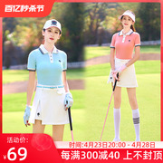 高尔夫球女士短袖t恤polo衫，修身白蓝桔色，短裤裙子运动球衣服套装