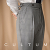 CULTUM 50%羊毛英式亲王格单褶西裤男修身商务正装高级感西装裤子
