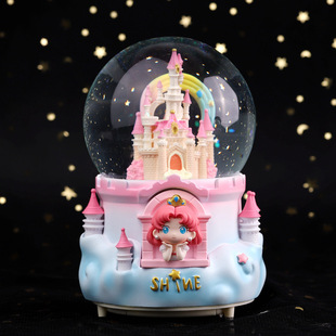 梦幻天空之城公主城堡水晶球八音盒带灯飘雪旋转水球摆件女生礼物